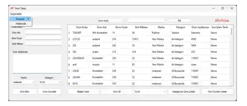 Python ve PyQt5 ile geliştirilmiş, küçük işletmeler için tasarlanmış ücretsiz ve kullanıcı dostu stok takip programı. Ürün yönetimi, marka ve kategori ekleme, Excel çıktısı alma gibi özelliklerle donatılmış.